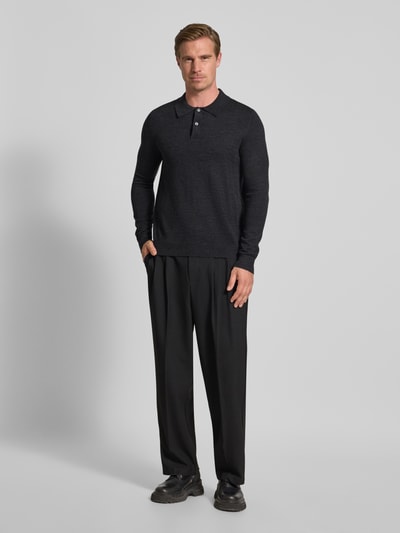 Christian Berg Men Slim fit gebreide pullover van wolmix Antraciet gemêleerd - 1