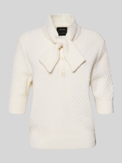 Marc Cain Gebreide pullover van een mix van scheerwol en kasjmier met strik Wit - 1
