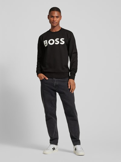 BOSS Sweatshirt met labelprint, model 'Soleri' Zwart - 1