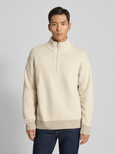 BOSS Orange Bluza z kołnierzem o kroju regular fit z mieszanki wełny z dodatkiem wełny z jaka model ‘KOBEAR’ Piaskowy 4