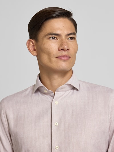 Profuomo Slim fit zakelijk overhemd met kentkraag Zand - 3