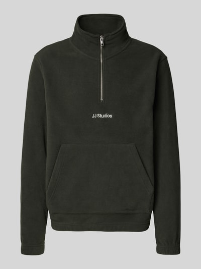 Jack & Jones Fleecepullover met kangoeroezak, model 'SOHO HALFZIP FLEECE' Olijfgroen - 2