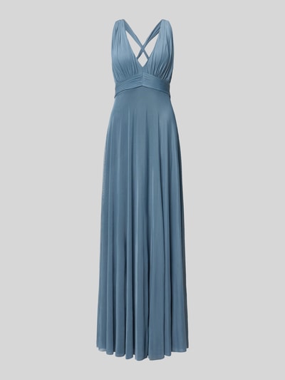 Productfoto, Maxikleid met V-hals en tailleband van Jake*s Cocktail, blauwe tinten, getailleerde fit, materiaal-mix met stretch