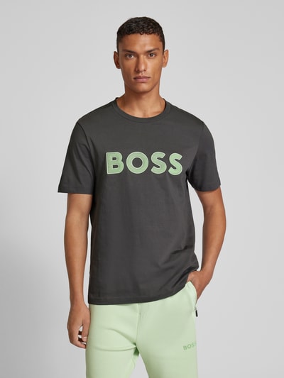 BOSS Green T-shirt met labelprint Antraciet - 4