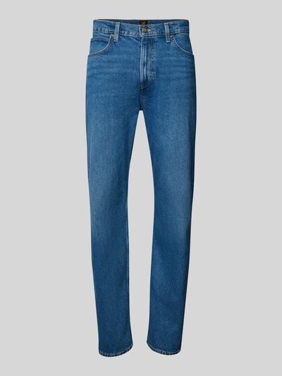 Produktfoto, niebieskie jeansy Straight Fit Jeans im 5-Pocket-Design Modell 'WEST' od Lee, mieszanka bawełny z dodatkiem streczu, prosty krój, zapięcie na guzik i zamek błyskawiczny, szerokość w rozmiarze 32/32: 43 cm, długość wewnętrzna nogawki: 81 cm