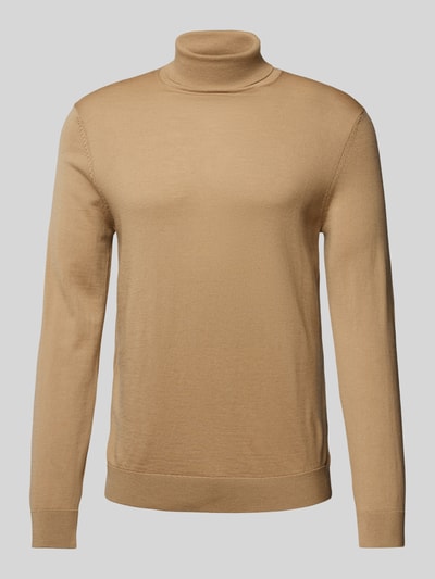 SELECTED HOMME Sweter z dzianiny z wełny lana model ‘TRAY’ Camel 2