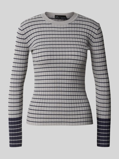 Produktfoto, Skinny Fit Pullover aus Viskose-Mix von Emporio Armani in Grau mit gerippter Optik, Rundhalsausschnitt und Streifenmuster