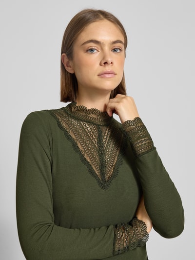 Only Bluzka z długim rękawem o kroju slim fit z mieszanki wiskozy model ‘TILDE’ Oliwkowy 3