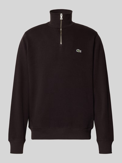 Produktfoto, Regular Fit Troyer aus reiner Baumwolle von Lacoste in Unifarben mit Logo-Patch, Troyer-Kragen, gerippten Abschlüssen, Strick-Struktur