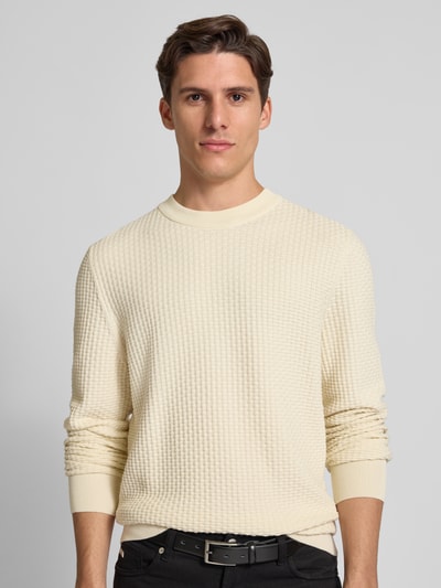 BOSS Regular fit gebreide pullover van zuiver katoen Offwhite - 3