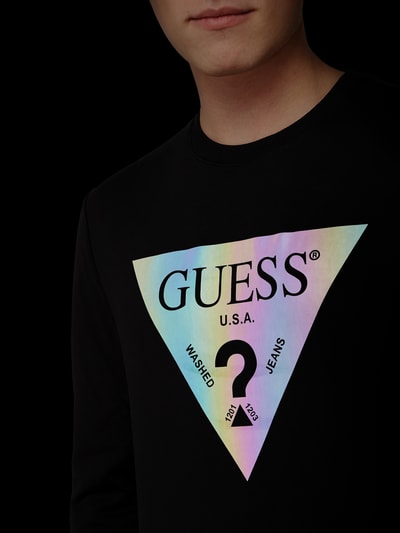 Guess Bluza o kroju slim fit z odblaskowym nadrukiem z logo model ‘Audley’ Czarny 5