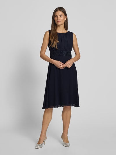 Christian Berg Cocktail Knielanges Cocktailkleid mit Taillenband Marine Melange 1
