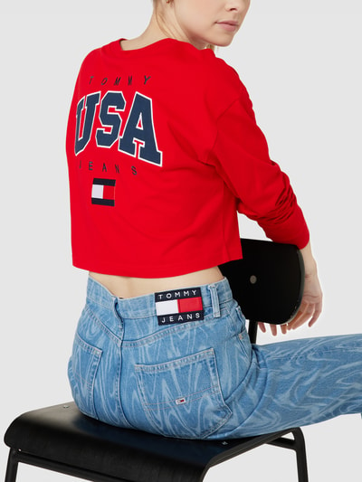 Tommy Jeans Cropped Longsleeve mit Label-Stitching Rot 3