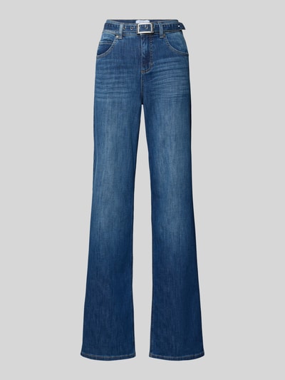 Produktfoto, Straight Fit Jeans im 5-Pocket-Design Modell 'Lara City' von Angels aus blauem Baumwoll-Mix mit Stretch, sichtbarer Gürtel, klassische Waschung