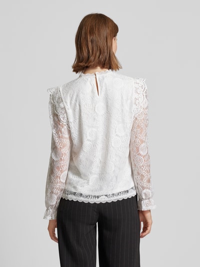 Pieces Blouse met lange mouwen en kant, model 'COLLINE' Wit - 5