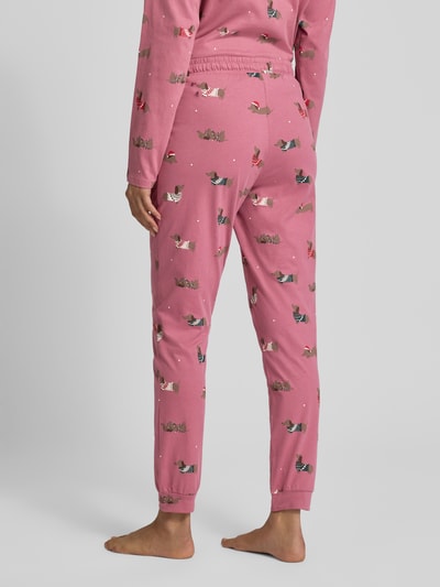 Jake*s Casual Pyjamabroek met elastische band en tunnelkoord Oudroze gemêleerd - 5