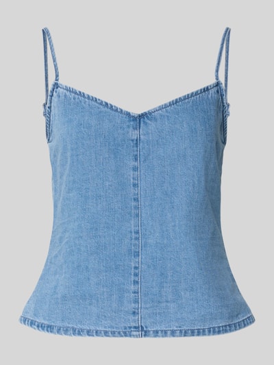 Produktfoto, Top mit Leinen-Anteil in Denim-Optik Modell 'Dot' von JJXX, hellblauer Baumwoll-Mix, taillierte Passform, Spaghetti-Träger, glatte Struktur