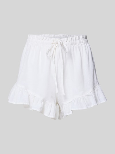 Produktfoto, Shorts aus Leinen-Mix mit Rüschen am Saum van Gina Tricot, dames korte broek, mix van katoen en linnen, loose fit, elastische band met tunnelkoord, ruche aan de zoom, bandwijdte maat S 37 cm, binnenbeenlengte maat S 8 cm