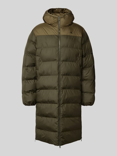 Produktfoto, Regular Fit Puffer Coat mit Reißverschluss von adidas Originals, look: effen, logodetail, contraststrepen, lang, steekzakken, opstaande kraag met capuchon, webware materiaalverwerking