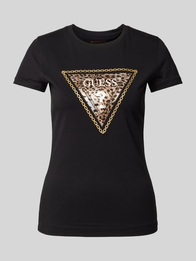 Guess T-shirt z obszyciem ozdobnymi perełkami Czarny 2