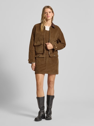 Only Boxy fit corduroy jack van katoenmix, model 'GLOBAL' Middenbruin gemêleerd - 1