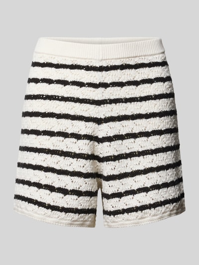 Produktfoto, Straight Fit Shorts in Strick-Optik von REVIEW aus Reine Baumwolle mit schwarzem und weißem semitransparentem Design, elastischer Bund, Streifenmuster