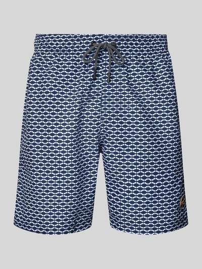 Produktfoto, Badehose im Allover-Look Modell 'Hammam Tile' von Shiwi für Herren in Blau-Weiß mit regulärem Schnitt, elastischem Bund und Tunnelzug