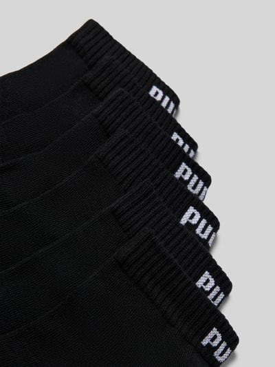 Productfoto, zwarte sokken van katoenmix in set van 6 met wit PUMA-logo, detailopname, Heren sokken van PUMA