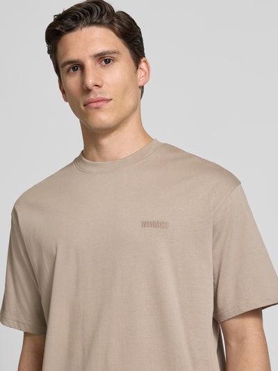 WOODBIRD T-shirt met labelstitching, model 'Baine' Lichtgrijs - 3