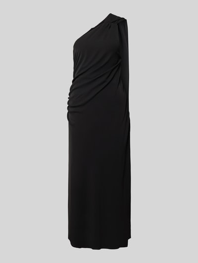 Produktfoto, schwarzes Midikleid mit Neckholder und Raffungen, Modell 'EVA' von Mango, taillierter Schnitt, blickdichtes Unterkleid