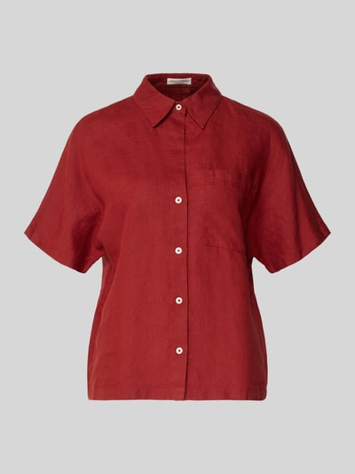 Produktfoto, Relaxed Fit Bluse aus reinem Leinen von Marc O'Polo, Optik: Unifarben, Passform: Relaxed-Fit, Kragenform: Hemdblusenkragen, Verschluss: einreihige Knopfleiste, Ärmelform: Kurzarm, Brusttasche, Material: Leinen.