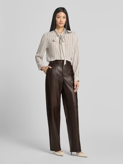 Max Mara Studio Tapered Fit Lederhose aus echtem Lammleder Dunkelbraun 1