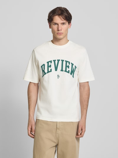 REVIEW t-shirt z nadrukiem z logo i okrągłym dekoltem Złamany biały 4
