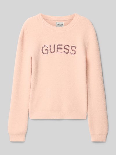Guess Sweter z dzianiny z aplikacją z logo Różowy 1