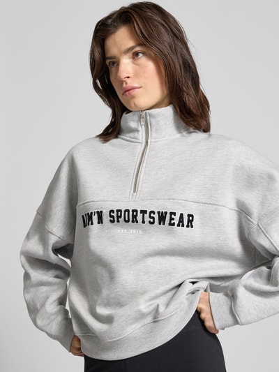 AIMN Sweatshirt met labelstitching, model 'Varsity' Lichtgrijs gemêleerd - 3