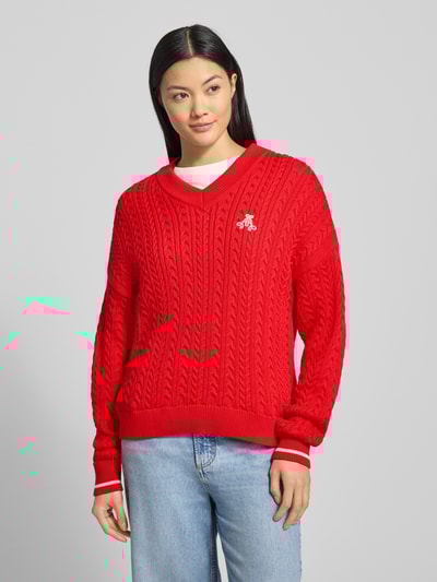 Armedangels Loose fit gebreide pullover van puur biologisch katoen, model 'CAARLOA CABLE' Lichtrood - 4