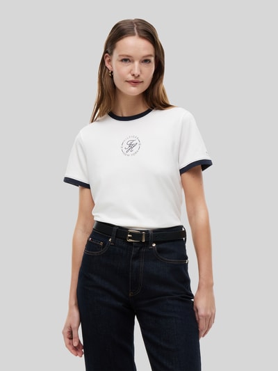 Tommy Hilfiger regular fit T-shirt met katoen en logostitching Ecru - 4