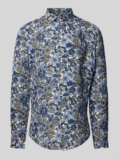 SEIDENSTICKER Slim fit zakelijk overhemd van linnen met bloemenmotief Marineblauw - 2