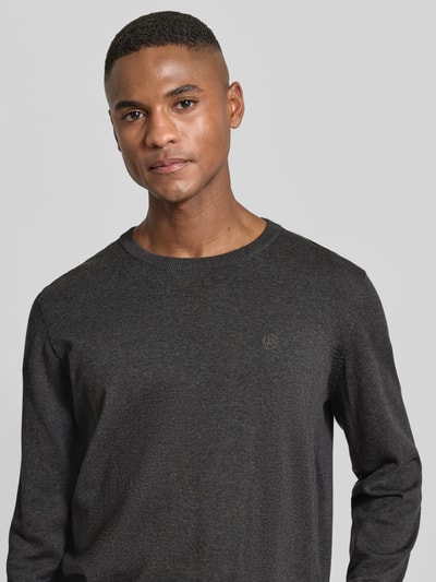 bugatti Strickpullover mit gerippten Abschlüssen Dunkelgrau 3