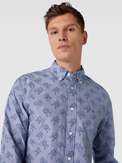 Tommy Hilfiger Straight fit vrijetijdsoverhemd met all-over labelprint Marineblauw - 3