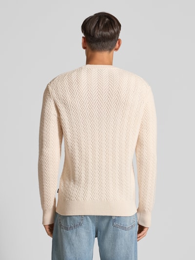 BOSS Regular fit gebreide pullover van pure scheerwol, model 'HITALO' Offwhite - 5