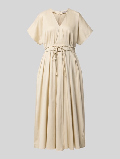 Produktfoto, Cocktailkleid mit V-Ausschnitt und Schnürung von Christian Berg Cocktail in Beige, A-Linie, Midikleid, Baumwoll-Elasthan-Mix