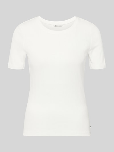 Produktfoto, Slim Fit T-Shirt aus Baumwoll-Mix von Tom Tailor Denim in Unifarbe Weiß, feines Strukturmuster, kurzer Ärmel, Jerseyqualität