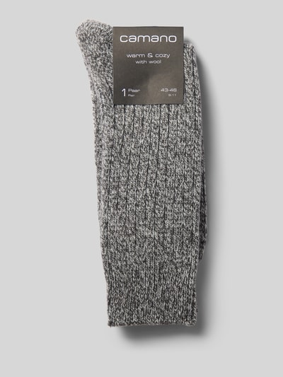 Produktfoto, grau melierte Socken mit Rippbündchen, Socken mit Woll-Anteil mit Rippbündchen Modell 'cosy mouline' von camano, grobe Textur, Herren Socken, Material-Mix mit Woll-Anteil