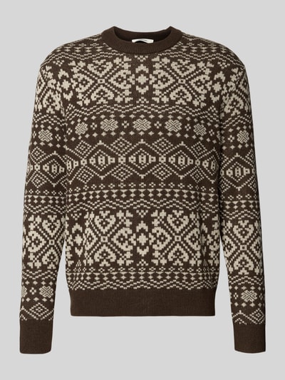 SELECTED HOMME Regular fit gebreide pullover van een wolmix, model 'HOLGER' Donkerbruin - 2