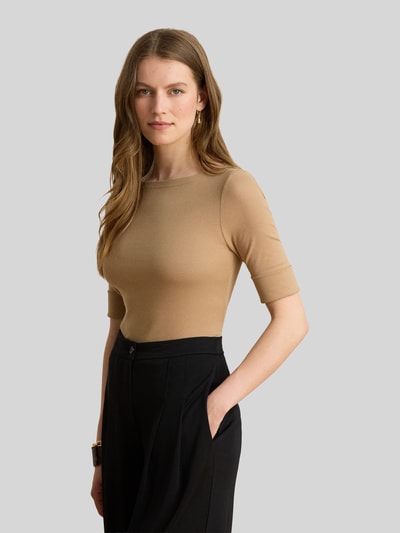 Lauren Ralph Lauren Slim fit t-shirt van katoenmix model 'JUDY' Camel - 4