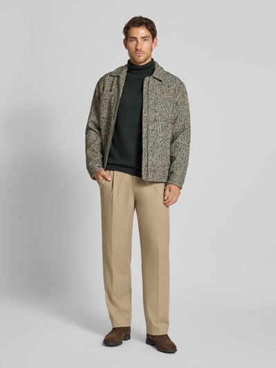 Christian Berg Men Slim fit pullover van een mix van katoen en wol  Donkergroen gemêleerd - 1