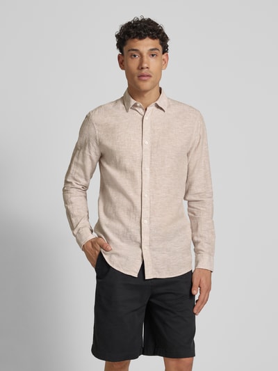 Only & Sons Slim fit linnen overhemd met kentkraag, model 'CAIDEN' Beige - 4