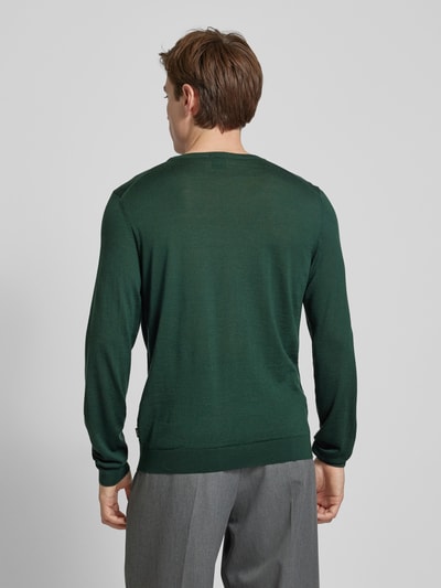 BOSS Wollen pullover van scheerwol met labeldetail, model 'Leno' Groen - 5