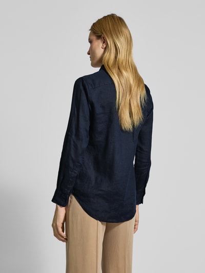 Lauren Ralph Lauren Regular fit linnen blouse met overhemdkraag, model 'KARRIE' Marineblauw - 5